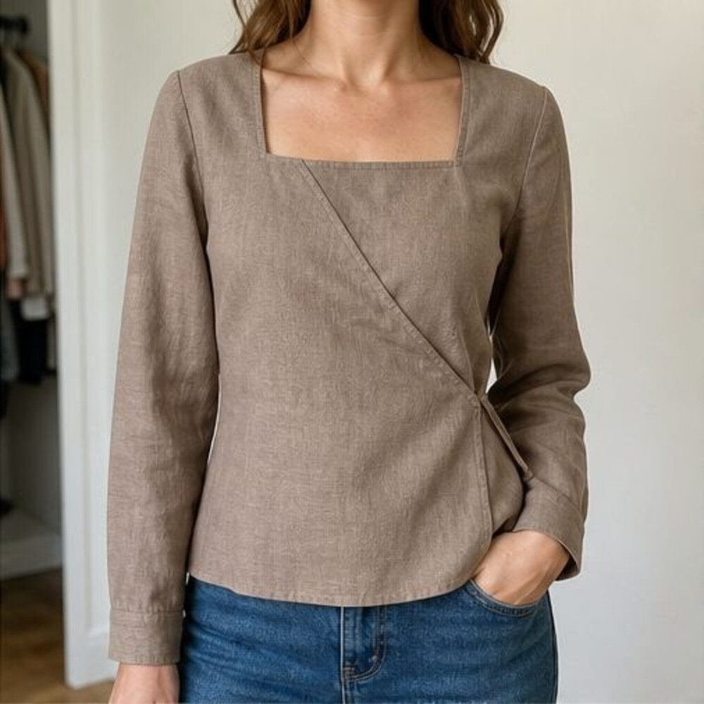 Taupe Ruffle Blouse - Picture 2 of 6